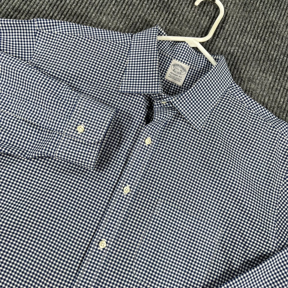 Brooks Brothers Shirt Mens 17.5 XL Blue Check Long Sleeve Button Down Regent Fit